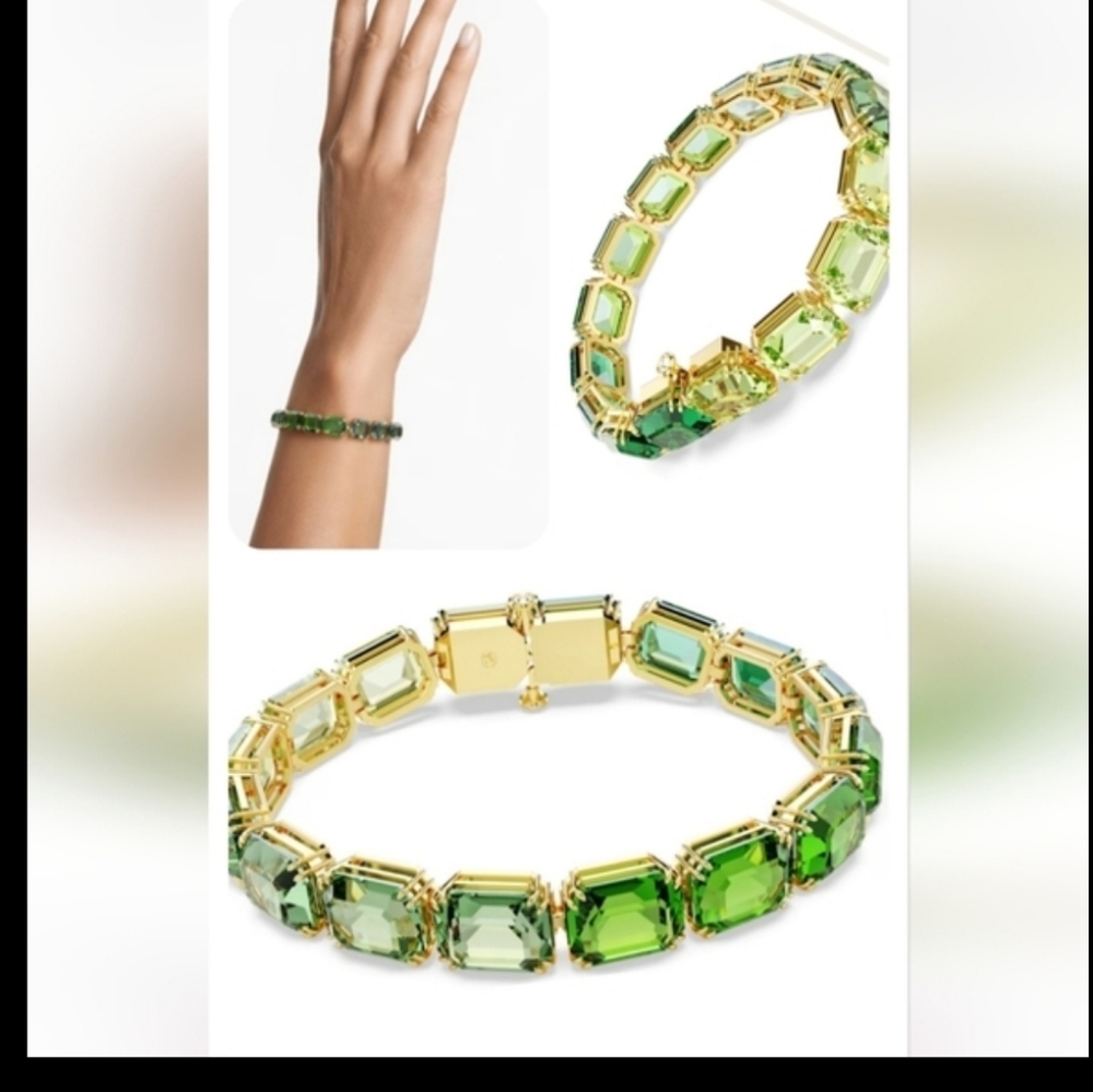 New AUTHENTIC GENUINE SWAROVSKI LUCENT GOLD GREEN Gradient TENNIS BRACELET 7" 💚